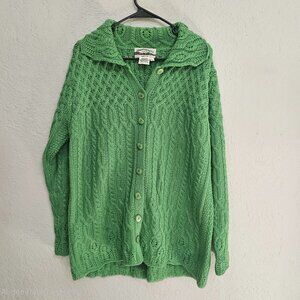 Aran Crafts Ireland 100% Merino Wool Cable Knit Cardigan – Kelly Green – Size L